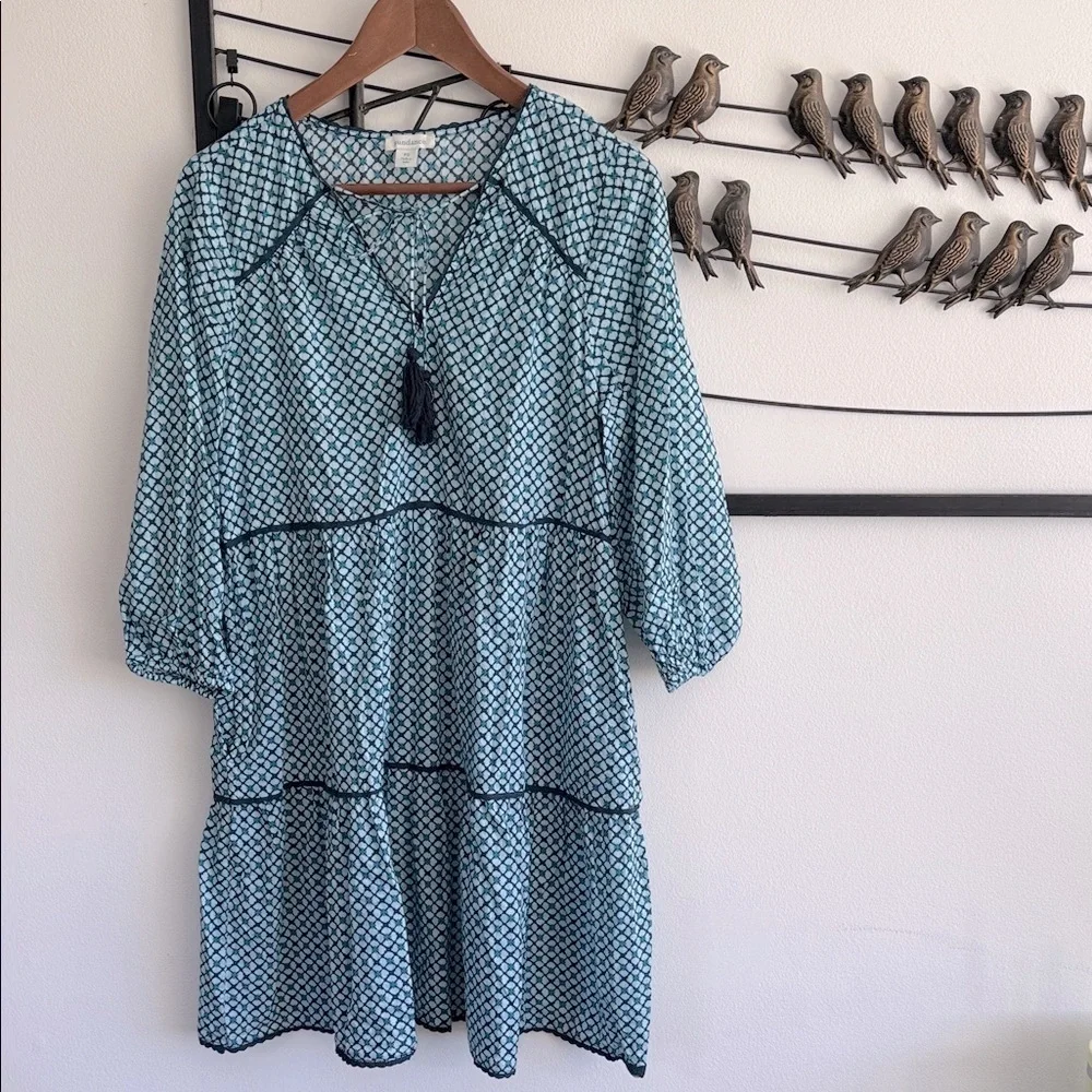 Sundance Womens Blue Cotton Boho Dress Pockets Tassel Neckline Size PS Spring‎